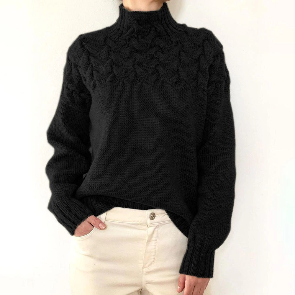 Knit sweater for women with high collar and trendy twisted pattern Lune London