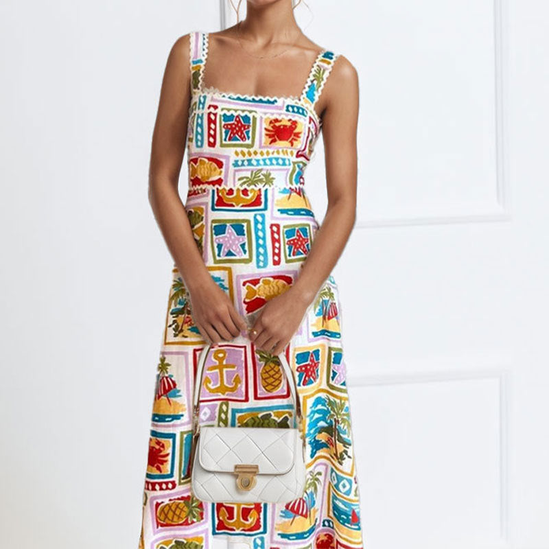 Robe Maxi Jouet Femme avec Imprimé Coloré et Fines Bretelles Chic & Stil