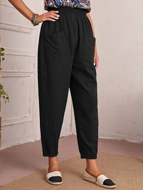 Casual pants for women with elastic waistband and large pockets Lune London