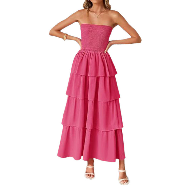 Robe maxi femme avec design à épaule dénudée et jupe volumineuse à volants Chic & Stil