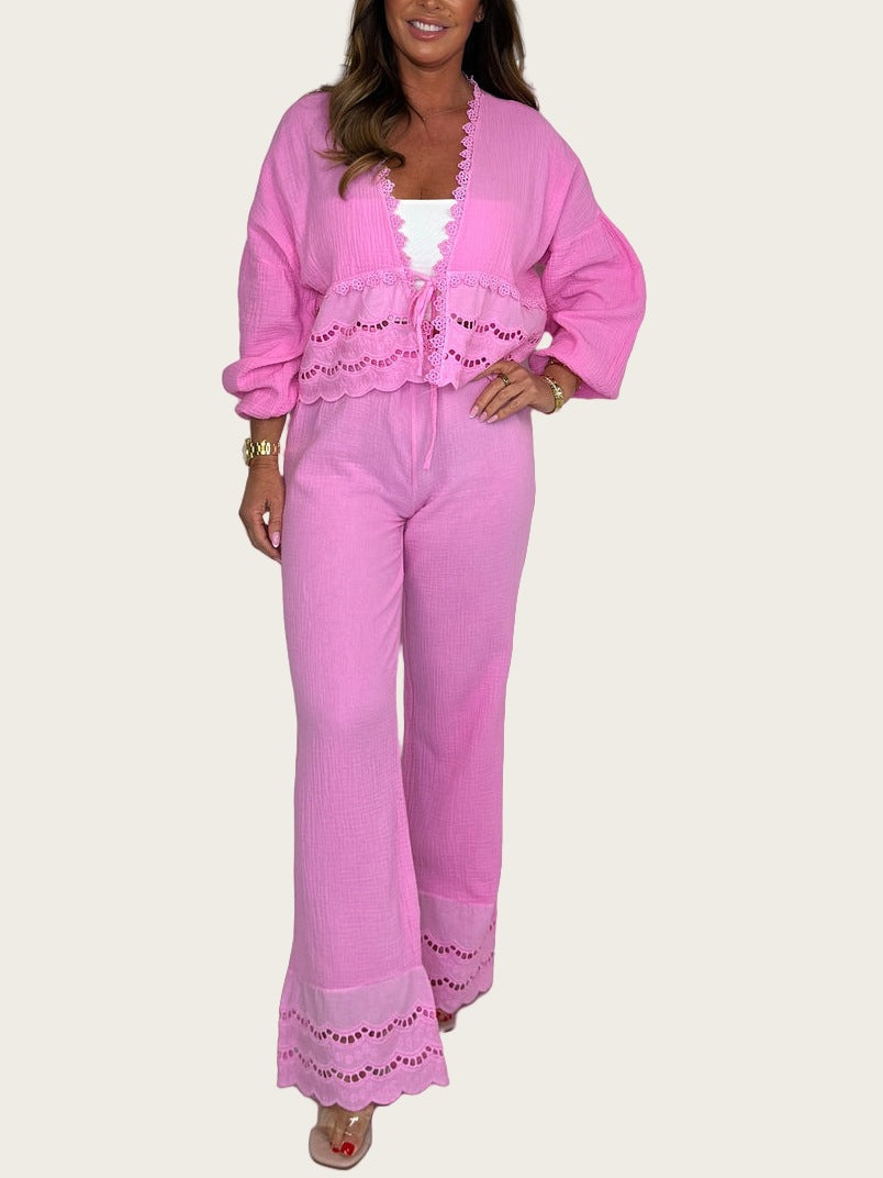 Lune London two-piece casual set for women with lace embellishments
