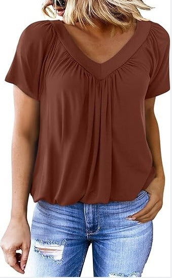 Lune London Women's Pleated V Neck Casual Top