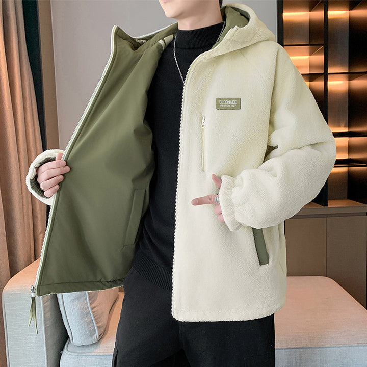 Insulated outer jacket for men with removable hood and soft inner layer Lune London