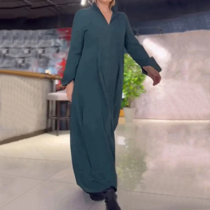 Casual maxi dress for women with a modern shirt design and practical side pockets Lune London