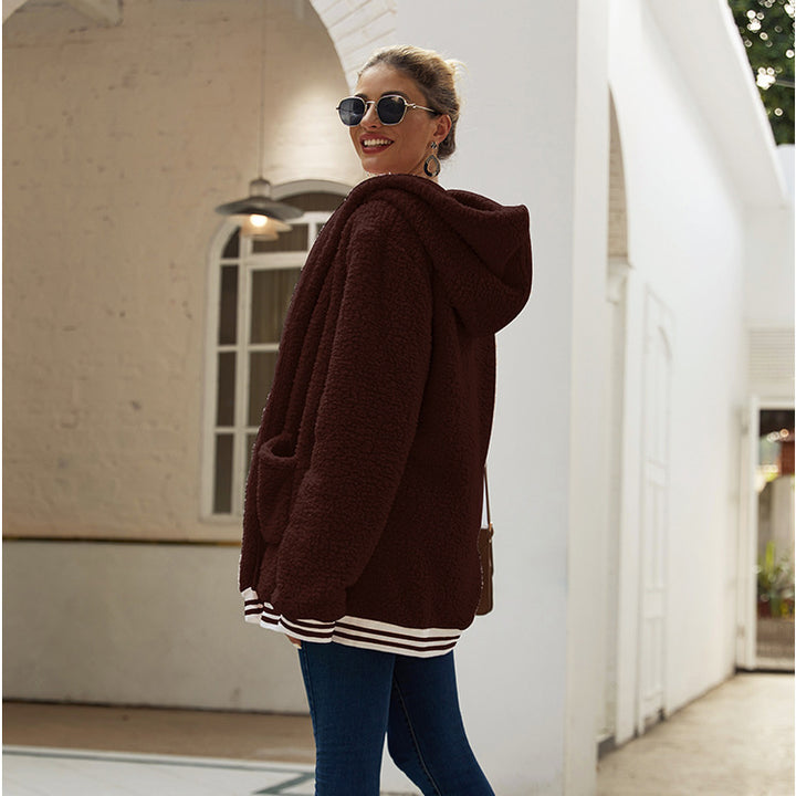 Ladies Cozy Fleece Jacket with Hood and Practical Pockets Lune London