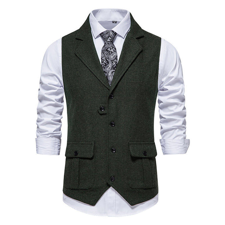 Men's suit vest with a modern herringbone design with practical pockets Lune London