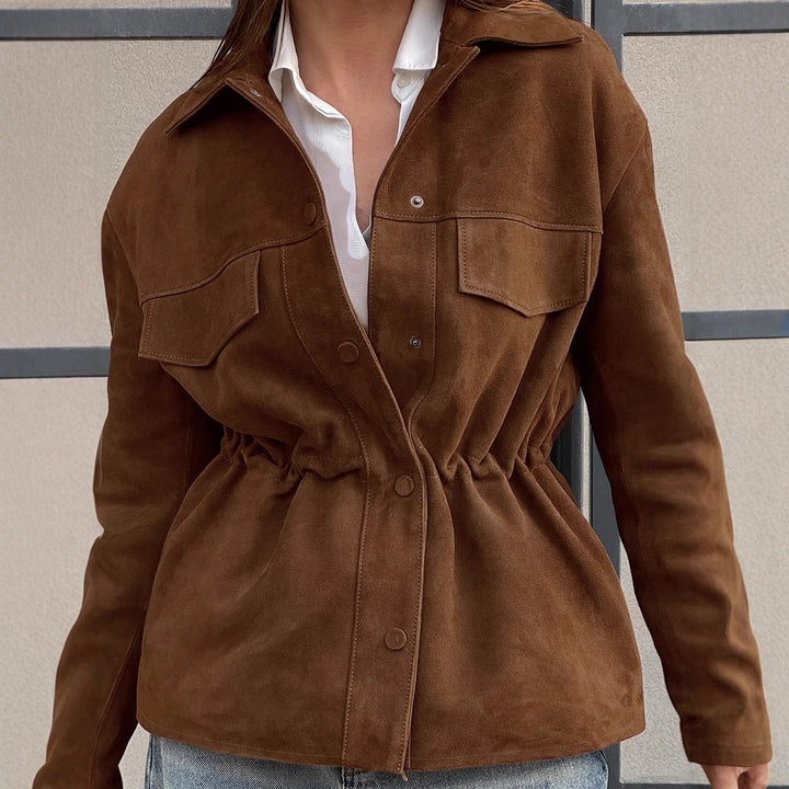 Relaxed suede jacket for women with drawstring waist and practical pockets Lune London