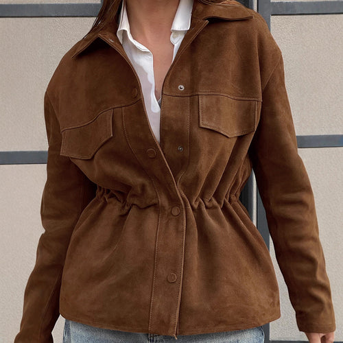 Relaxed suede jacket for women with drawstring waist and practical pockets Lune London