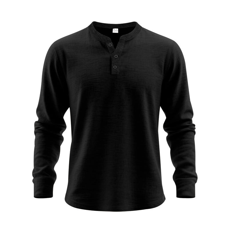 Men's long sleeve T-shirt with button placket and round neck Lune London
