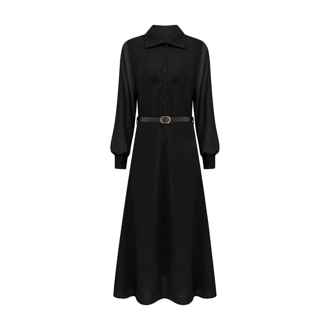 Women's maxi dress with transparent sleeves and waist belt Lune London