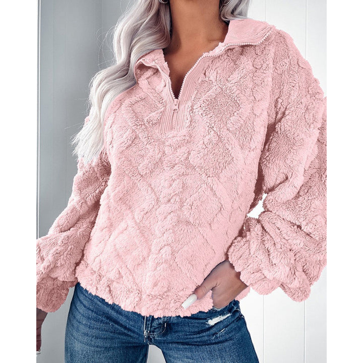 Cozy fleece sweater for women with high collar and half-zip Lune London