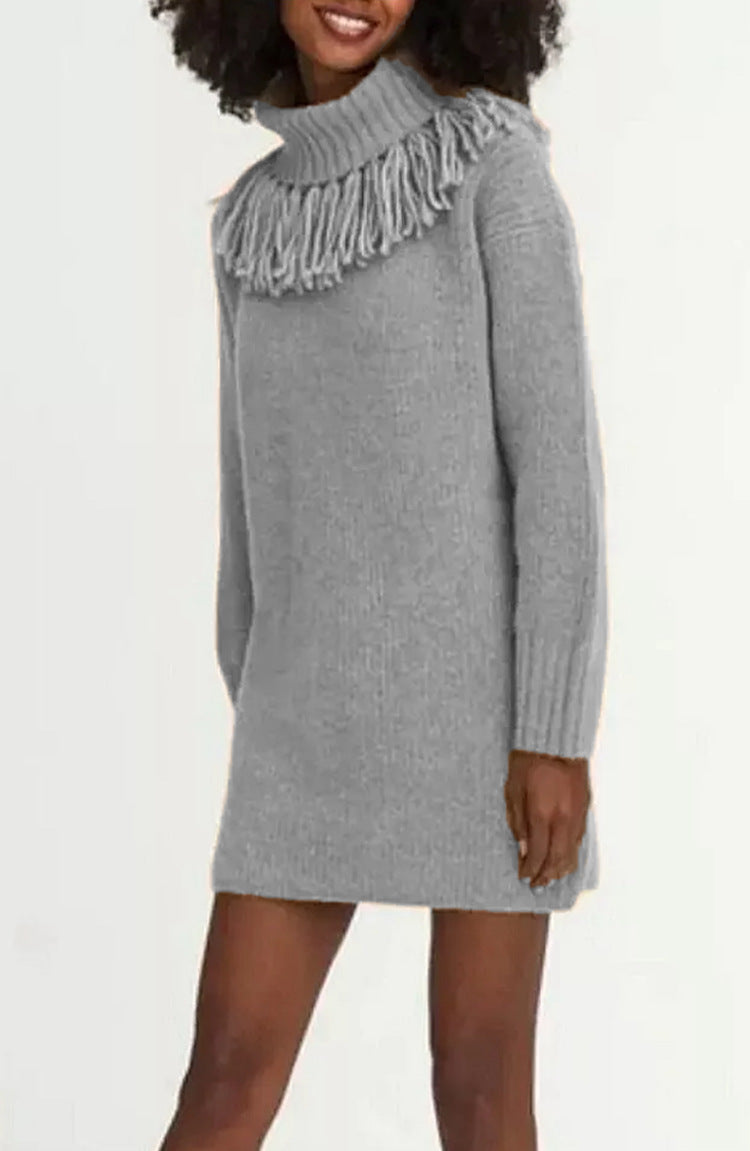 Knit dress for women with fringed collar and ribbed sleeves Lune London