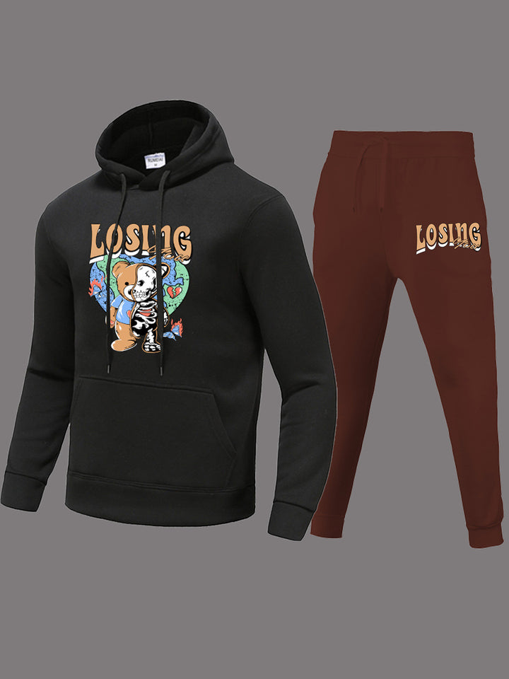 Hoodie and jogger pants set for women with creative bear pattern and modern cut Lune London