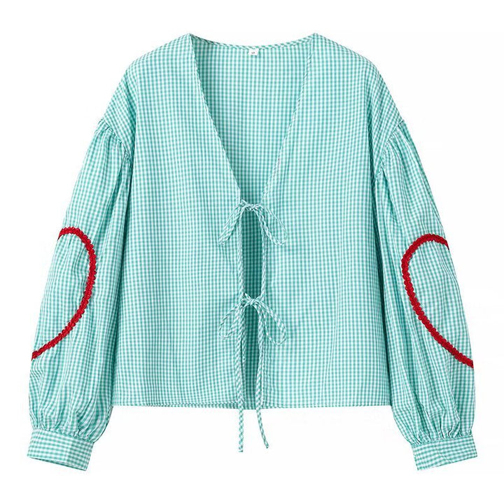 Shirt for women with puffy sleeves and a modern checkered design Lune London