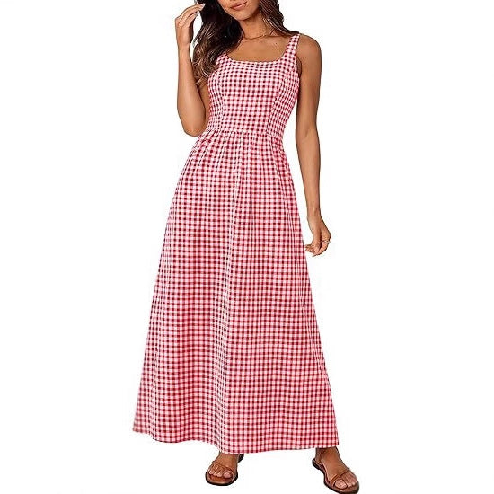 Ladies MAXI DRESS with checkered pattern and thin straps Lune London