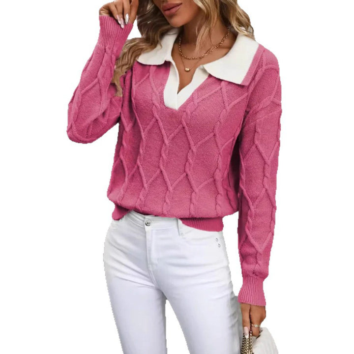 Pull en maille pour femme avec col polo classique et texture en diamant Chic & Stil