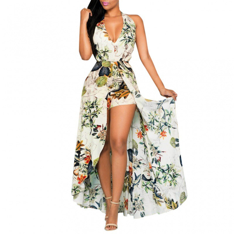 Lune London tropical print high slit maxi dress for women