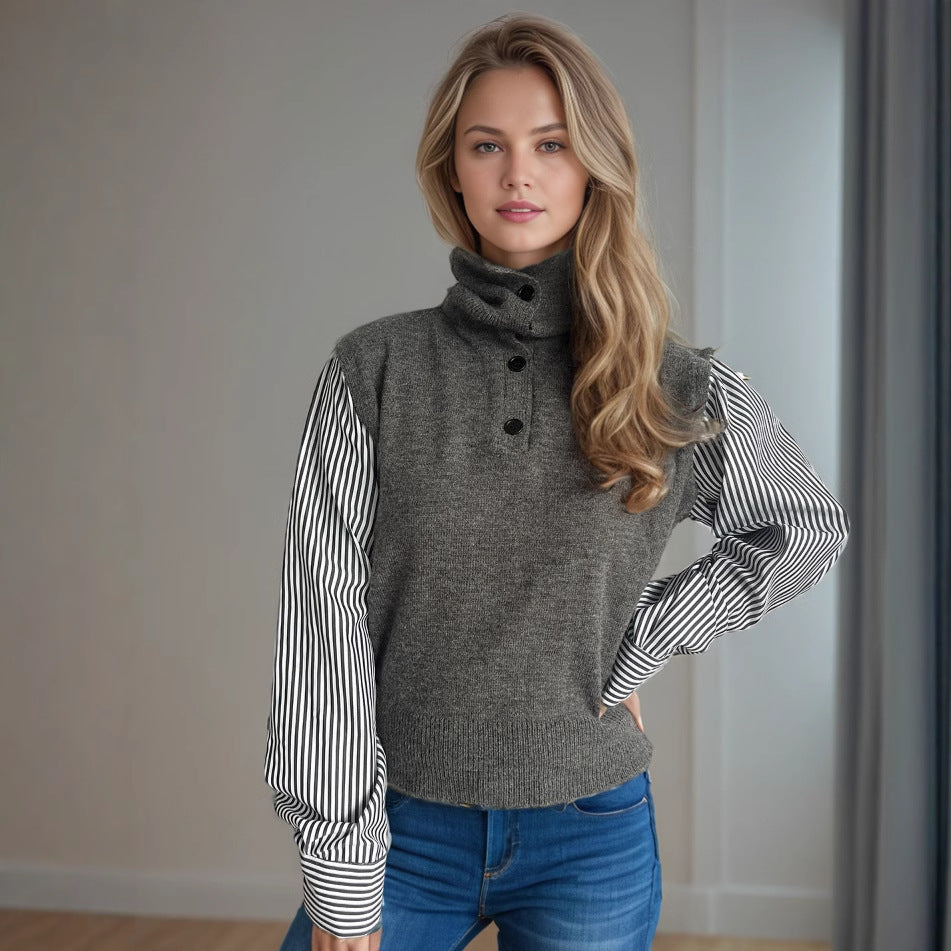 Pull en tricot pour femmes avec des manches bouffantes élégantes et un col montant moderne Chic & Stil