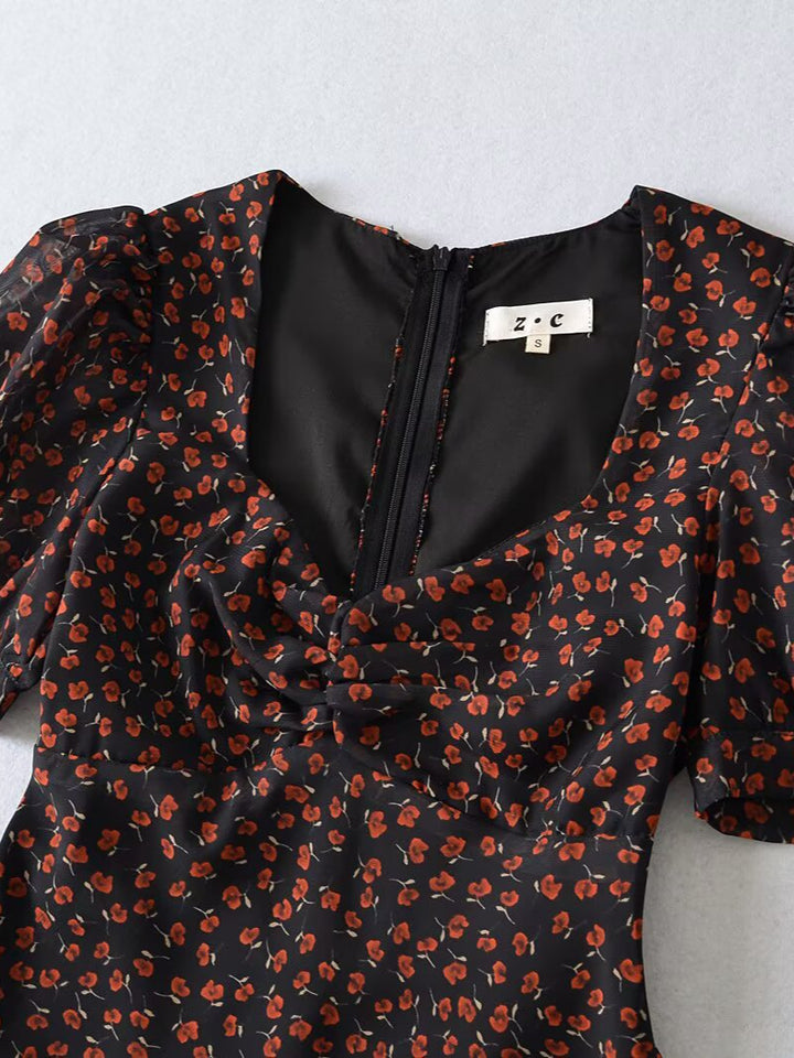 Lune London short-sleeve gathered floral midi dress