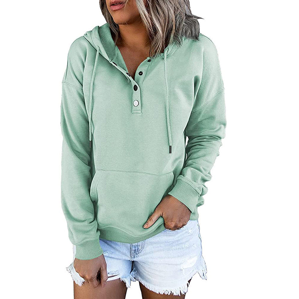 Ladies casual hoodie with button placket and kangaroo pocket Lune London