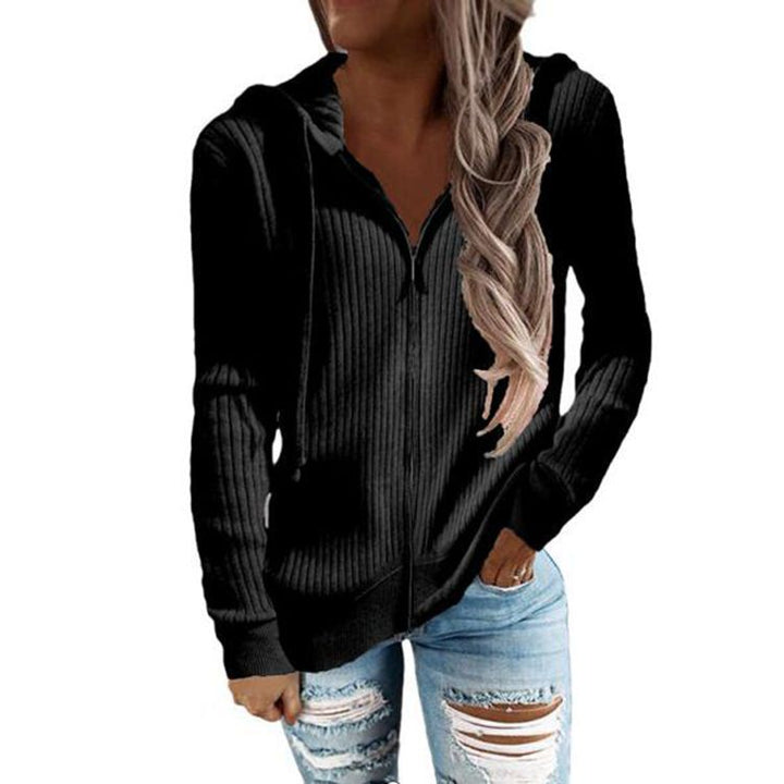Veste à capuche rayée pour femmes avec fermeture éclair intégrale et poignets Chic & Stil