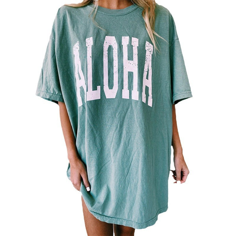 Oversized T-shirt for women with creative Aloha print Lune London