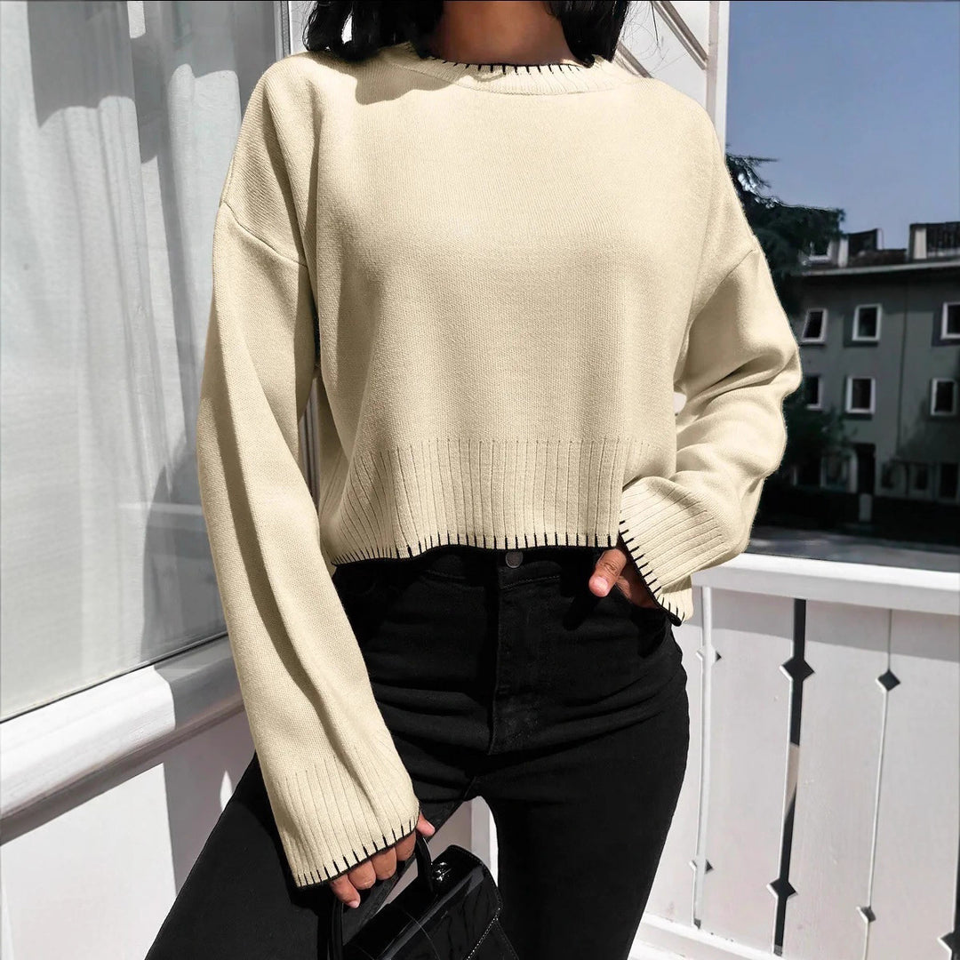 Cropped knit sweater for women with a fine ribbed texture and a relaxed fit Lune London