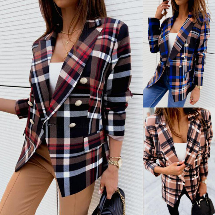Custom tailored plaid double-breasted blazer for ladies Lune London