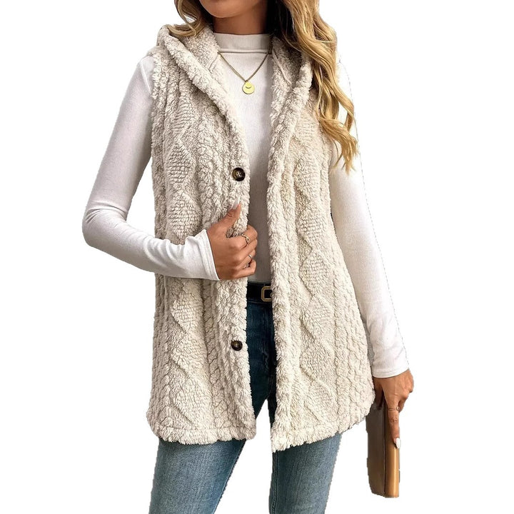 Women’s hooded vest in soft fabric with button placket Chic und Stil