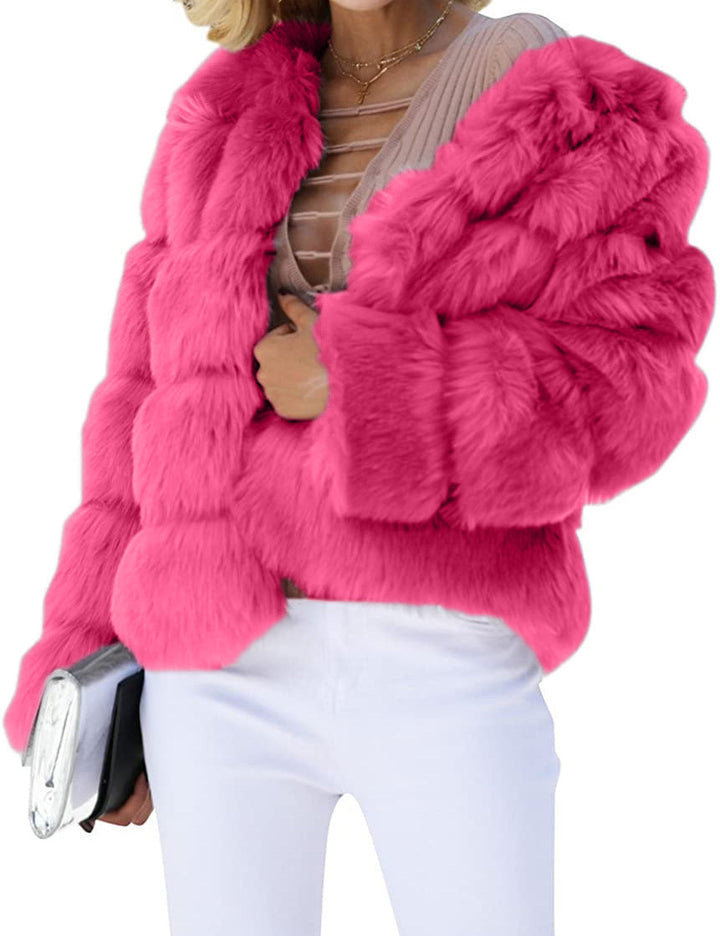 Women's Fluffy Faux Fur Jacket with Voluminous Sleeves and Elegant Cut Lune London