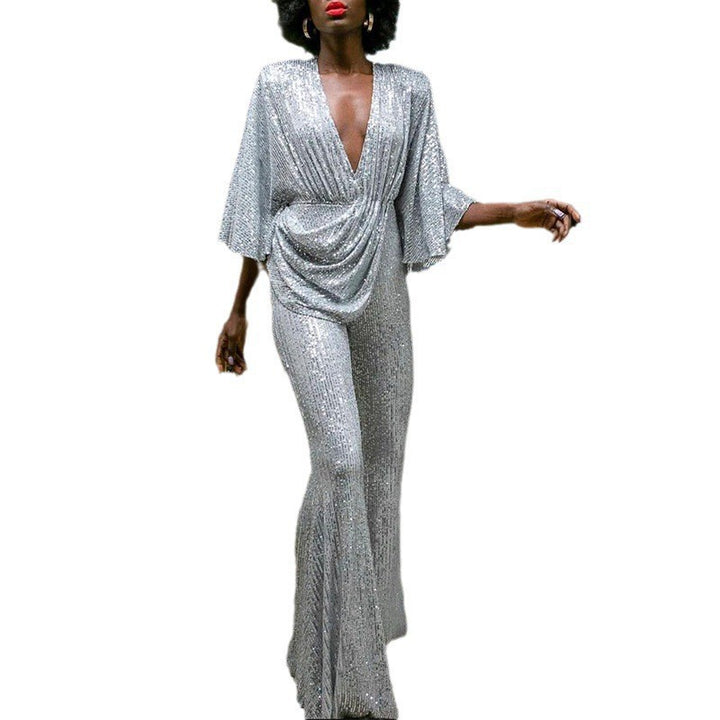 Women Glamorous Jumpsuit with Sparkling Sequins and Wide Leg Lune London