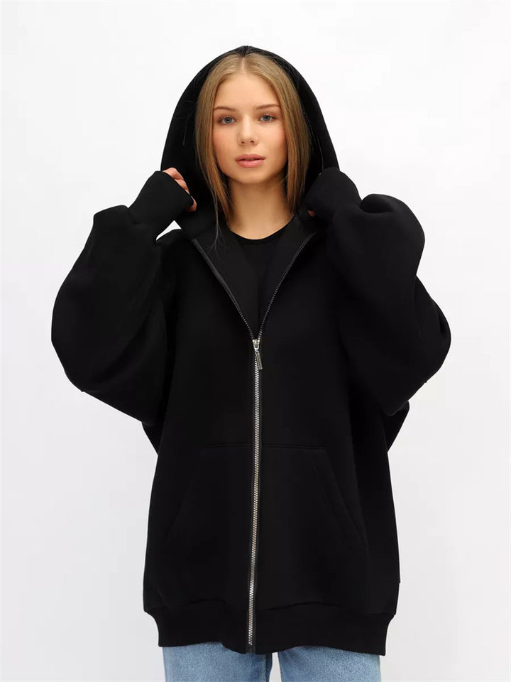 Lady Oversized Hooded Jacket with Full-Zip and Extremely Comfortable Chic Cut and Style