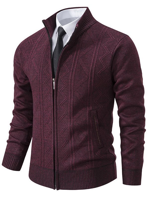 Men's knitted jacket with raised braid design and high funnel neck Lune London