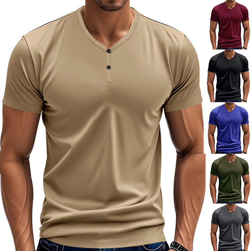 Short Sleeve Henley T-Shirt for Men with Textured V Neck Lune London