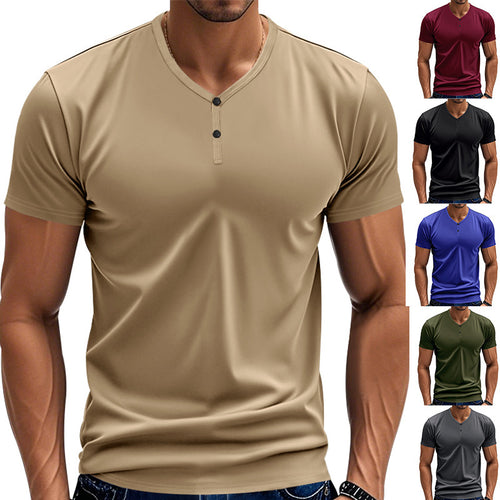 Short Sleeve Henley T-Shirt for Men with Textured V Neck Lune London