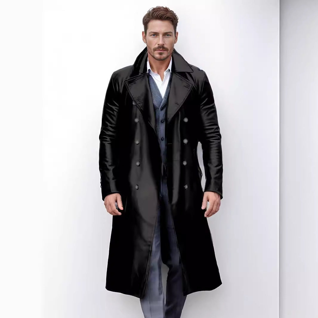 Leather trench coat for men with double-breasted buttons Lune London