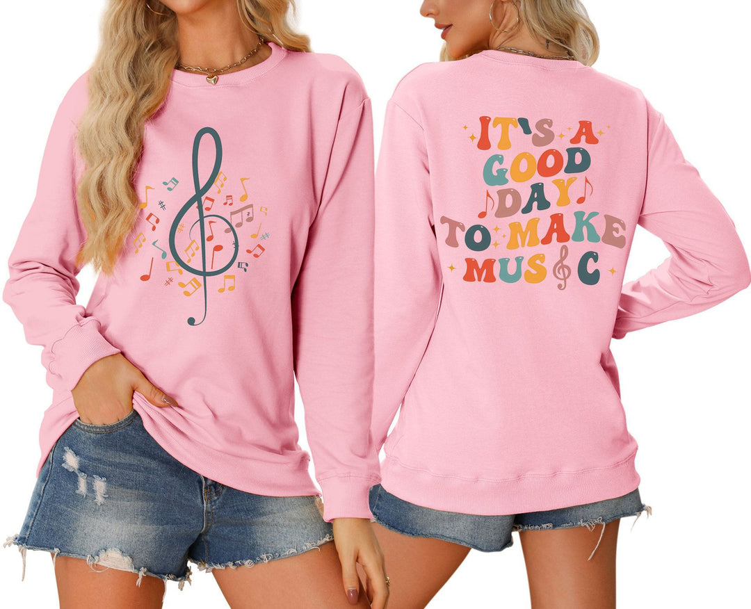Sweatshirt pour femmes avec motif musical et lettrage créatif Chic & Stil