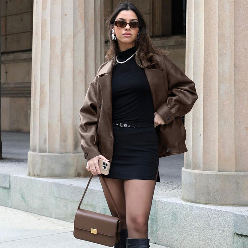 Oversized faux leather jacket for women with a modern design Lune London