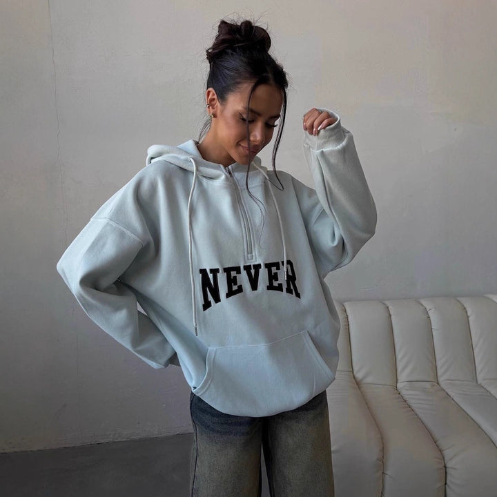 Ladies oversized hoodie with zip and statement print Lune London