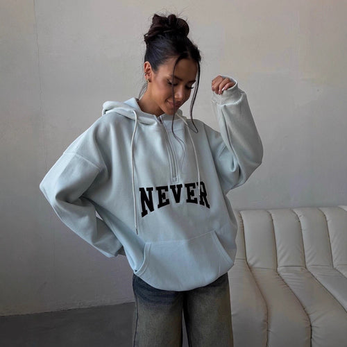 Ladies oversized hoodie with zip and statement print Lune London