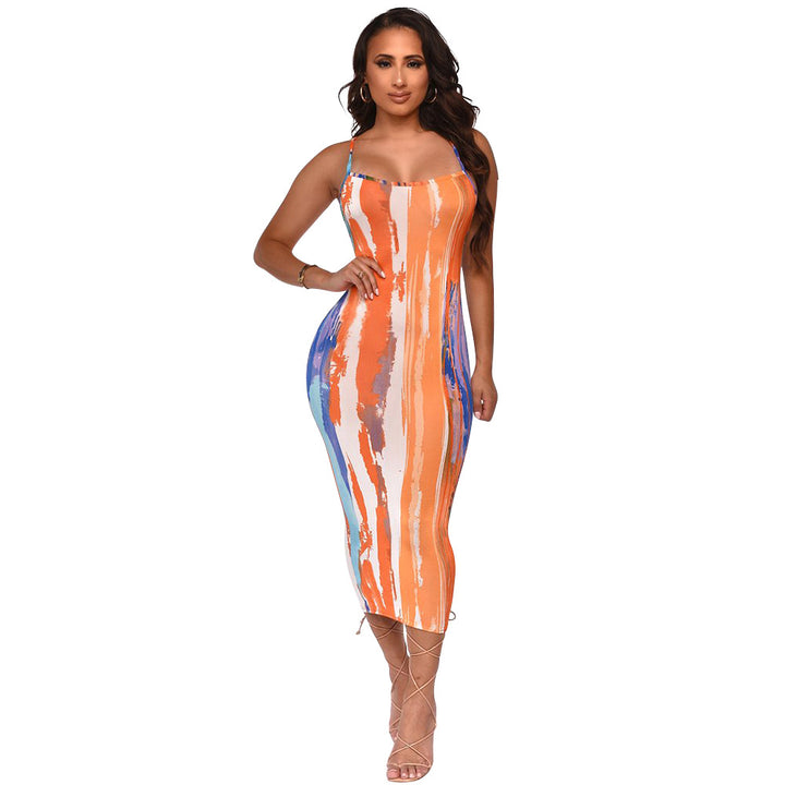 Women Abstract Pattern Fitted Midi Dress Chic and Elegant