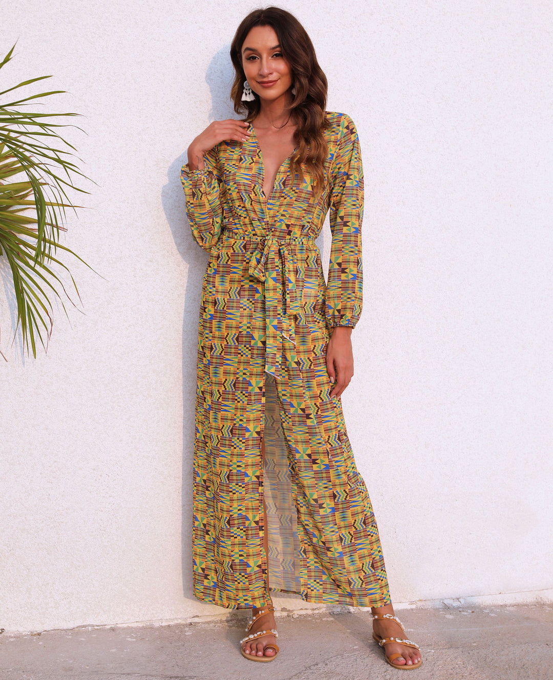 Women Maxi Wrap Dress with Long Sleeves Lune London