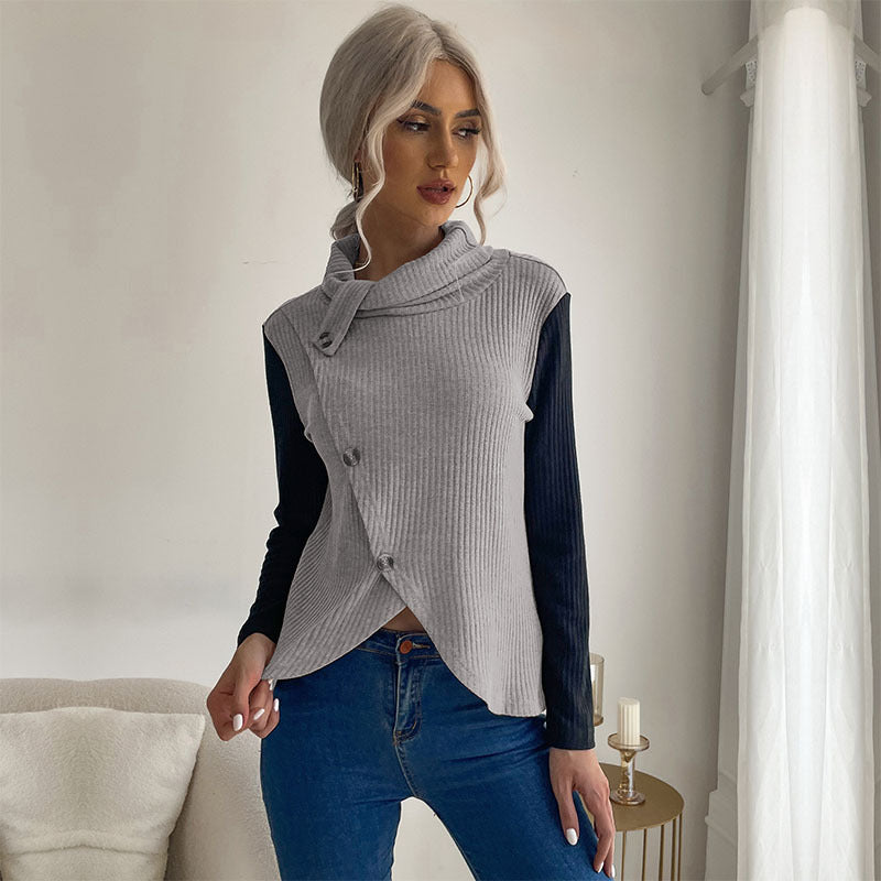 Knotted top for ladies in textured fabric and modern collar Lune London