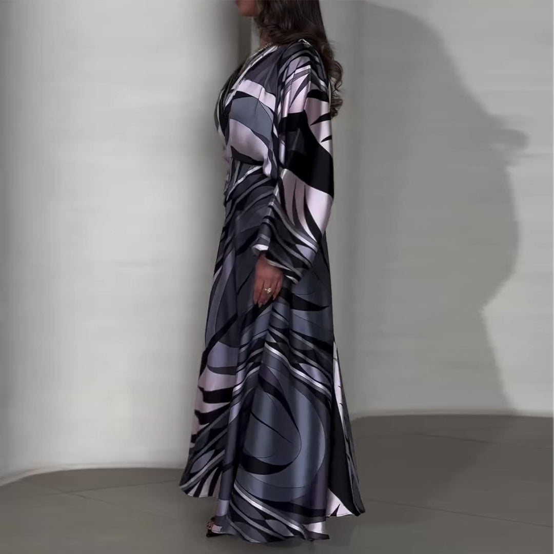 Women's maxi dress with innovative wrap design and flowing hem