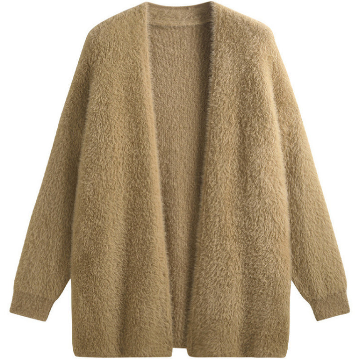 Ladies oversized cardigan in soft fleece with open cut Lune London