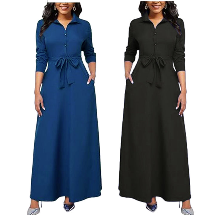 Maxi dress for women with chic shirt collar and belt at the waist Lune London