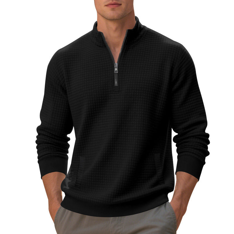 Sporty pullover for men with zipper and textured surface Lune London