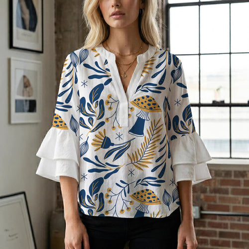 Women Elegant Top with Voluminous Puff Sleeves and Floral Print Lune London