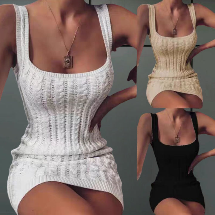 Ladies' knit dress with an off-shoulder design and refined ruffle details Lune London