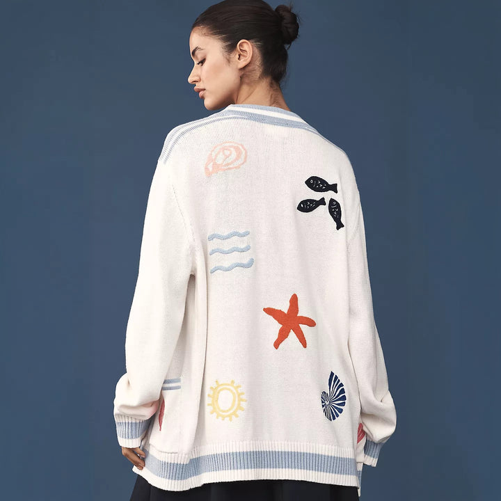 Knit jacket for women with marine patterns and relaxed fit Lune London